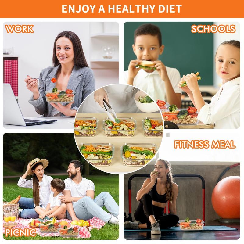 4-8-10 Pack Glass Meal Prep Containers - Oven to Fridge Safe, BPA Free & Leakproof Square Lunch Boxes, Stackable, Dishwasher Safe with 4 Bowls 4 Lids