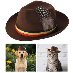 Garvee Felt Bavarian Oktoberfest Pet Costumes German Oktoberfes Dog Hat Cat Hat Adjustable Cosplay Cap Puppy Pets Hats for Halloween Photoshoots Holiday Party Decoration Brown Small