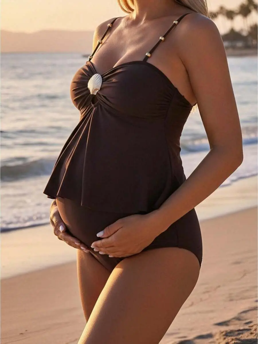 ELERENZO Maternity Pregnancy Swimsuit Set - Maternity Bikini With Ruffle Top  Adjustable Bottoms, Supportive Two Piece For Summer Beach  Pool