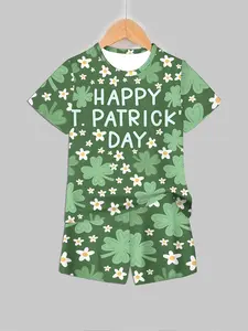 Luxury Fresh Style | Set, Floral Lucky Clover Full Print, Comfortable & Breathable Kids 2-Piece