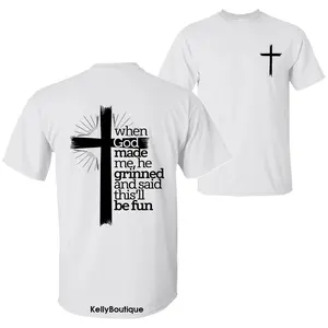 When God Made Me He Grinned and Said This'll be Fun T-Shirt, Christian Apparel Jesus Christ 2 Sided Graphic Design Unisex Cotton T-shirt for Women for Men Womenswear Menswear Top