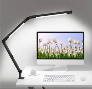 LED Desk Table Lamp with Clamp + Stand Base Interchangeable Swing Arm Eye Care