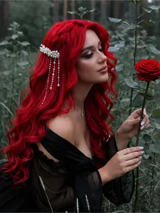 28 Inch Red Body Wave Lace Front Synthetic Wig Heat Resistant Hair 13x4 HD Lace Pre Plucked Natural Hairline Free Parting Beginner Friendly Synthetic Lace Front Wigs