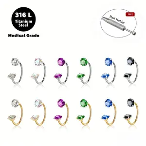 6pcs Value Pack 316L Titanium 18G Horseshoe Nose rings (Free Ball Holder) Internally Threaded Gems,Earring Daith Cartilage Helix,Piercing Jewelry Holder & Guiding tube #summervibes tiktokshopspringglowup