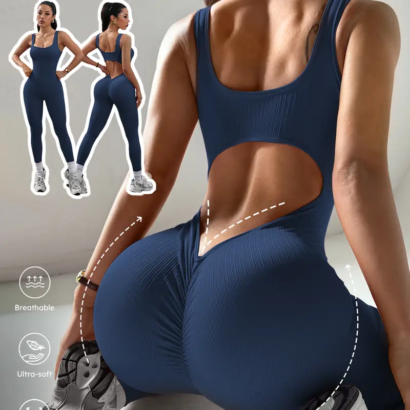 WAKYME Women's Essential Solid Color Backless Sleeveless Jumpsuit - Simple Athletic Outfits, Casual Overalls for Day Wear