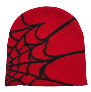 Women Men Y2K Beanie Hat with Spider Web Knit Design Warm Soft Goth Winter Cap