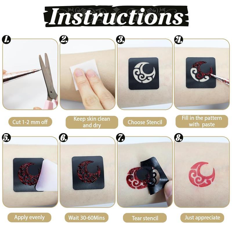 Temporary Stencils Tattoos Kit, 4 Pcs Tattoo Cones 3 Color (2 Black 1 Maroon 1 Cherry Red) with Gloves Brush Tool,DIY Body Art Skin Painting Designs for Women Men Kids Party Gifts, Organic Mehandi Temporary Tattoo&Hair Color,hair dye kit,color,shiny hair