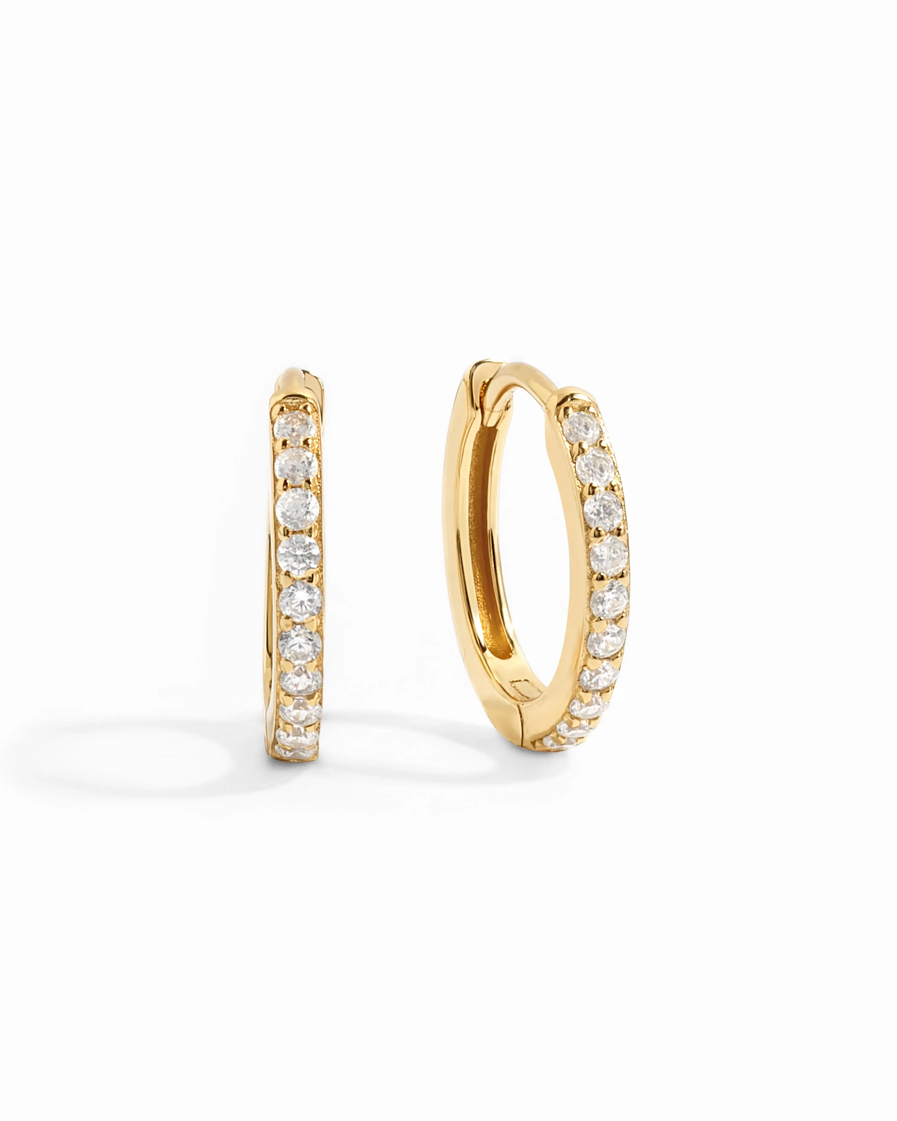 Sami Jewels 13mm Studded Huggie Hoop Earrings - 925 Sterling Silver, 14K Gold Plated, Cubic Zirconia, Multiple Sizes, Casual Daily Use Female Jewelry