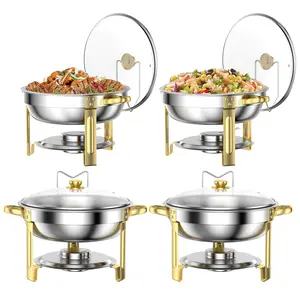 TINANA 5QT Stainless Steel Chafing Dishes for Buffet with Glass Lid & Lid Holder, Round Chafers and Buffet Warmers Sets for Parties, Events, Wedding, Camping, Dinner