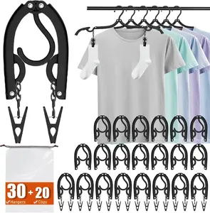 30 Pack Foldable Travel Hangers with 20 Clips - Cruise Essentials 2025 Lightweight Portable Collapsible Plastic Hangers Travel  Haves for Suitcase, Flying, Camping, Hotel, RV