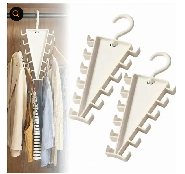 Compact V-Shaped Double-Sided Closet Organizer Hanger 2PCS, 360-Degree Rotatable Multi-Layer Hanging Storage with 12 Hooks, No Drill No Tools Closet Storage for Renters, Vertical Garment Hanger for Shirts, Coats, Closet Organization