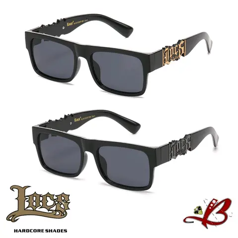 LOCS Main Event Big Cutout Logo Black Glossy Gold/Gunmetal Metallic Adorned Retro Modern Full Frame Flat Top Dark Lens Shades Gangster Style Cholo Biker OG Hardcore Hip Hop Rapper Sunglasses tiktok shop