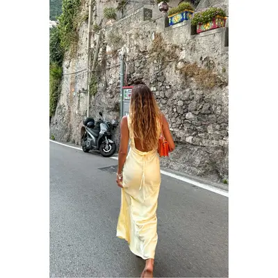 chinese dress ladies Carnation Yellow Satin Maxi Dress - US 12