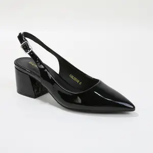Women's Black Formal Pointed-Toe Patent Block Heel High Heels - Classy Elegant Fashion Shoe for Special Occasions