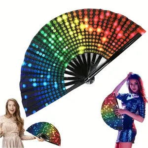 2026 New Line Dance Bar Fan, Plastic Frame with Shiny Fabric Craftsmanship, Bohemian Style Hand cranked Fan, Suitable for Line Dance and Performance, Perfectly Foldable and Portable Design