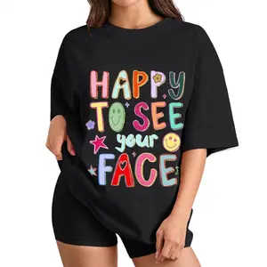 Positive Quote Graphic Tee Women Oversized Retro Style Smiley Face Top Happy To See Your Face Shirt plusized S-6XL_KT0186