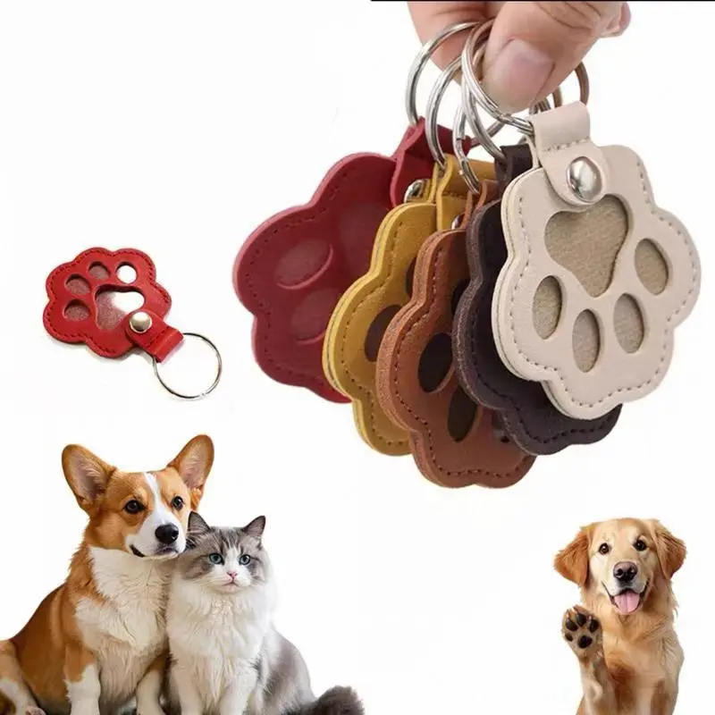 Pet Fur Memory Charm Leather Keychain Keepsake for Dog and Cat Hair Paw-Shaped Design Memorial Sympathy Gift for Grieving Owners