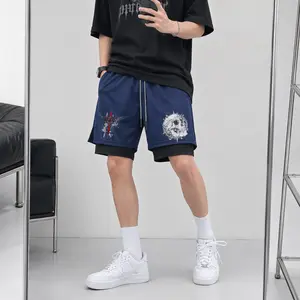 Men's Essential 2-In-1 Graphic Shorts | Dark Aesthetic Skull Training Shorts with Compression Liner | Summer Gym & Streetwear Activewear | Quick-Dry 5" Style  short shorts