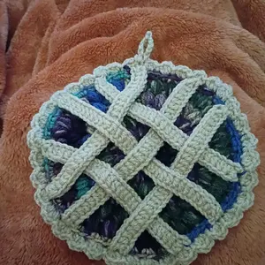 Crochet mixed berry Pie Pot Holder - Handmade Lattice Design for Kitchen Use