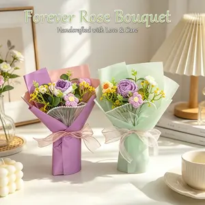 1pc handmade crocheted rose bouquet, artificial roses and flowers, floral arrangement, indoor and outdoor decoration, home and office décor, wedding, anniversary, birthday, graduation and party decoration, a lovely gift for mothers, girls, and friends.