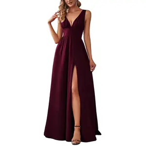 2026 Summer Dress High-Slit Sleeveless V-Neck High-Waisted Formal Party Bridesmaid Dress Elegant Comfortable Summer Outfit OOTD Itgirl Style Women's Clothing