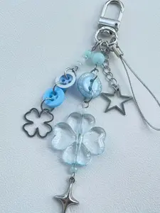 Lucky Clover Beaded Phone Strap, Handmade Transparent Flower Leaf Star Keychain, Soft Tone Design, Fashion Accessory, Fantasy Jewelry