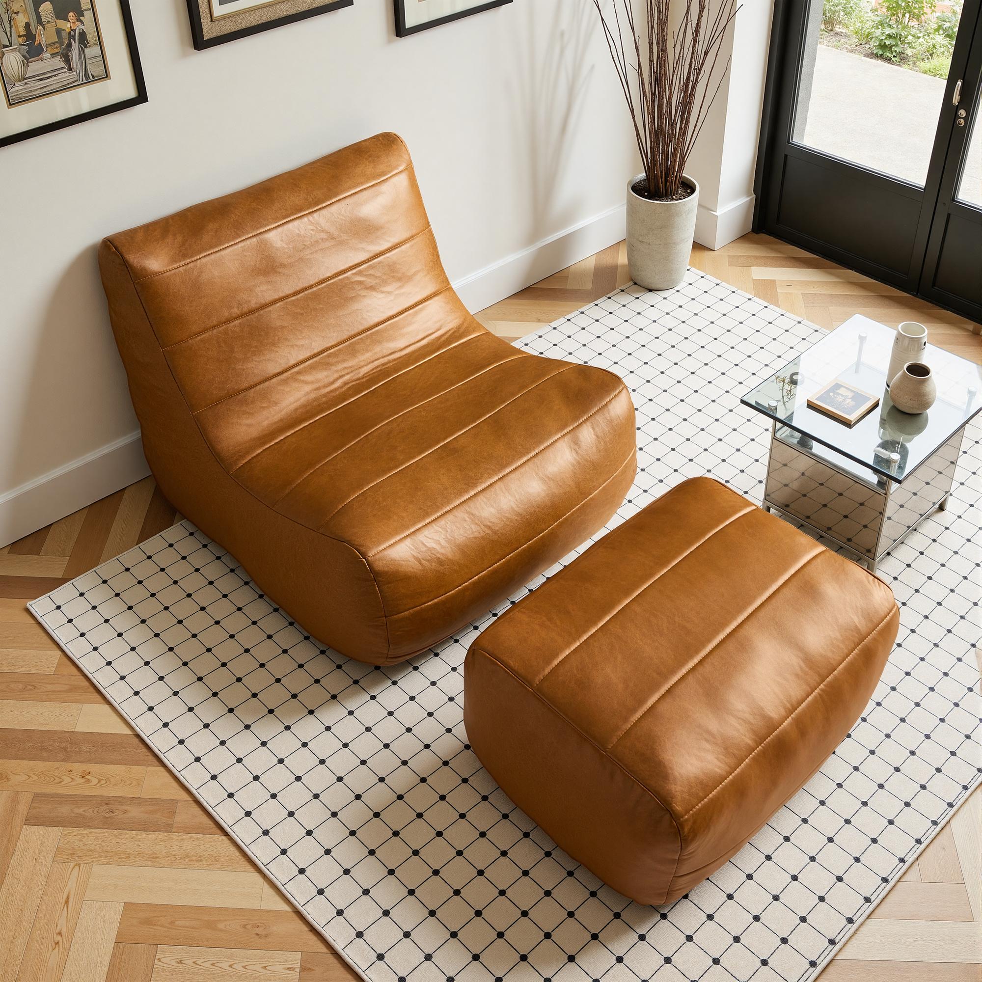 【Spring Sale】Ovios Large 41"  Bean Bag Chair with Ottoman for Adults, Comfy Boneless Lazy Chair Couch with Memory Foam and PU Leather , Plush Corduroy Sofa Bed for Bedroom College Dorm - No Assembly