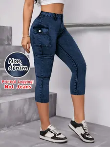 Women's Printed Leggings with Pockets, Non-Denim Fabric, Casual & Stylish Design, Perfect for Daily Wear