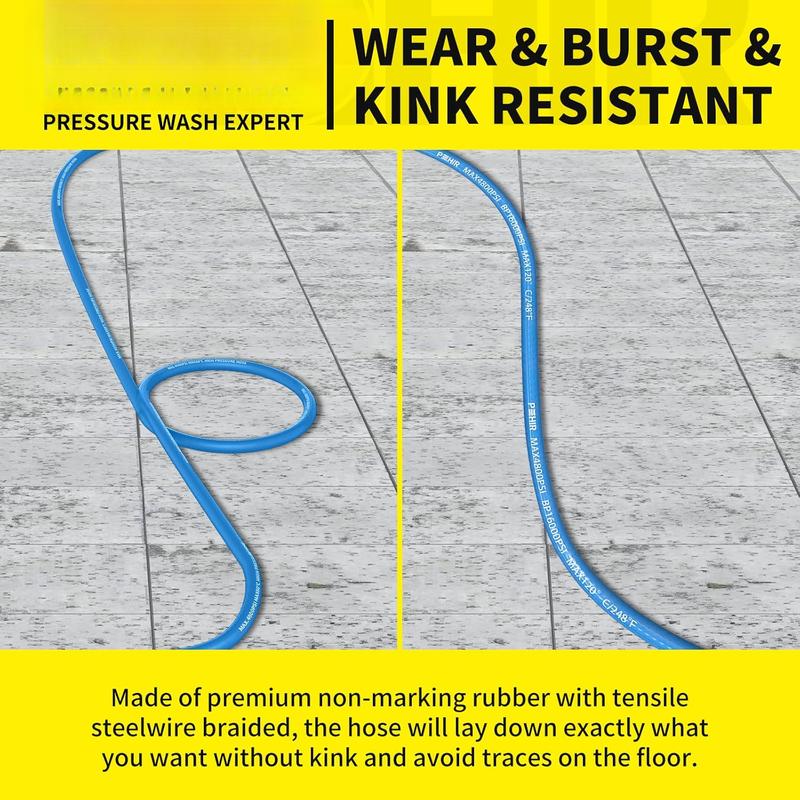 Washer Hose 50FT 3/8" for Cold & Hot Water (Up to 248?) 4800 PSI Kink Resistant Industrial Grade Steel Wire Braided QC Ends with 2 M22-14mm to 3/8" Adapters for Professional and Home Washer Hose 50FT 3/8" for Cold & Hot Water (Up to 248?) 4800 PSI Kink Resistant Industrial Grade Steel Wire Braided QC Ends with 2 M22-14mm to 3/8" Adapters for Professional and Home