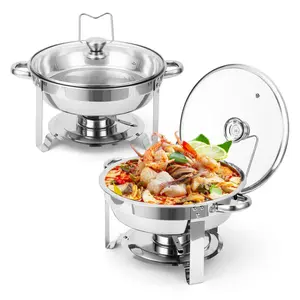 [NEW - PLASH SALE] Garvee Chafing Dish Buffet Set 2 Pack 5QT, Stainless Steel Round Chafing Dishes for Buffet with Lid Holder & Glass Lid, Buffet Servers and Warmers for Parties, Wedding, Camping, Dinner