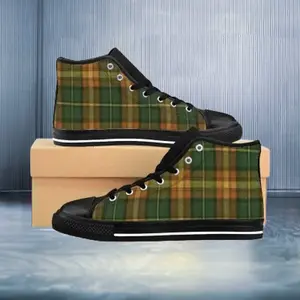 Plaid High-Top Sneakers — Olive & Mustard Retro Plaid Men’s Shoes