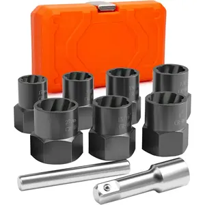 9PCS Bolt Extractor Kit, 1/2" Drive Lug Nut Remover Tool, Nut Extractor Set Large Size 17-27mm For Removing Stripped, Damaged, Rounded off and Rusted Nuts,, Studs