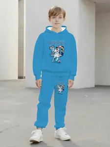 Boys' Junior Football Print Hooded Sweatshirt Set, Polyester Blend, Warm Casual Long Sleeve, Ideal for Training & Outdoor Activities