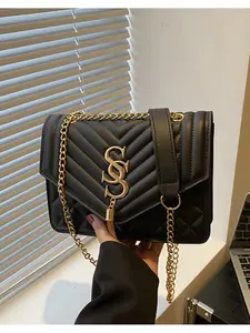 Women Fashionable Versatile Embossed Chain Crossbody Bag Handbag Shoulder Bag