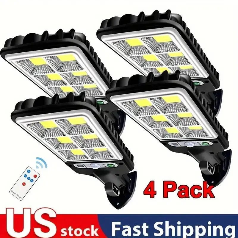 4-Pack Solar LED Street Lights | 120 LEDs Each | IP65 Waterproof Motion Sensor & Smart Remote | 3 Modes Lighting for Paths, Garages, Garden & Yards | Household Commercial Light Outdoor Adjustable Floodlight, Decorative Gifts, Valentine Gifts