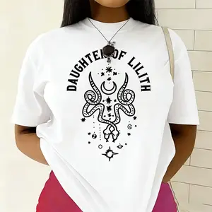 Daughter of Lilith Celestial Snake Tee for Women 100% Cotton Soft Comfy Crew Neck Half Sleeve Medium Length Casual Summer Top - Womenswear
