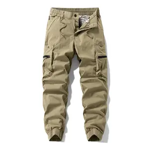 Spring Casual Cargo Pants for Men, Cuffed Joggers Button Fly Hard Cotton Ankle Loose Wide Leg for Big Thigh, Streetwear Work Trousers for Back to School Outfits