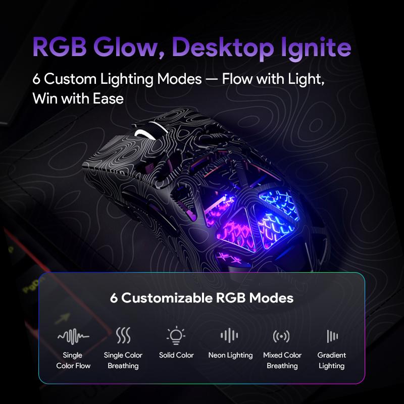 G11 Skeleton Wireless Gaming Mouse PAW3311 RGB Glow Tri-mode Bluetooth Transparent Shell Fast Response Rechargeable FPS Mouse Tiktokshop Lightweight, Gaming with Side Button, Hollowed-out design, White/ Black for Laptop