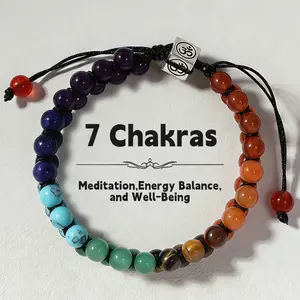 Bead Chakra Bracelet 7 Chakras Healing Crystals Bracelet Yoga Stone Beads Bracelets Meditation Relax Anxiety Bangle for Womens Mens