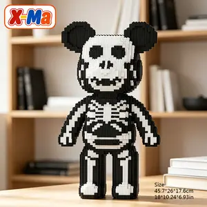 Full Body Skeleton Bear Building Blocks Set - 18Inch Halloween Themed Micro Brick Bear DIY Toy for Collectors Home Decor
