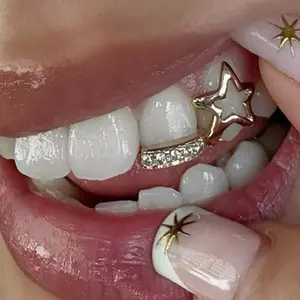 Unisex Hollow Out Star Bar Zircon Tooth Decor, Tooth Gem, Fashionable Party Accessory, Holiday Gift, Men and Women, Casual Style