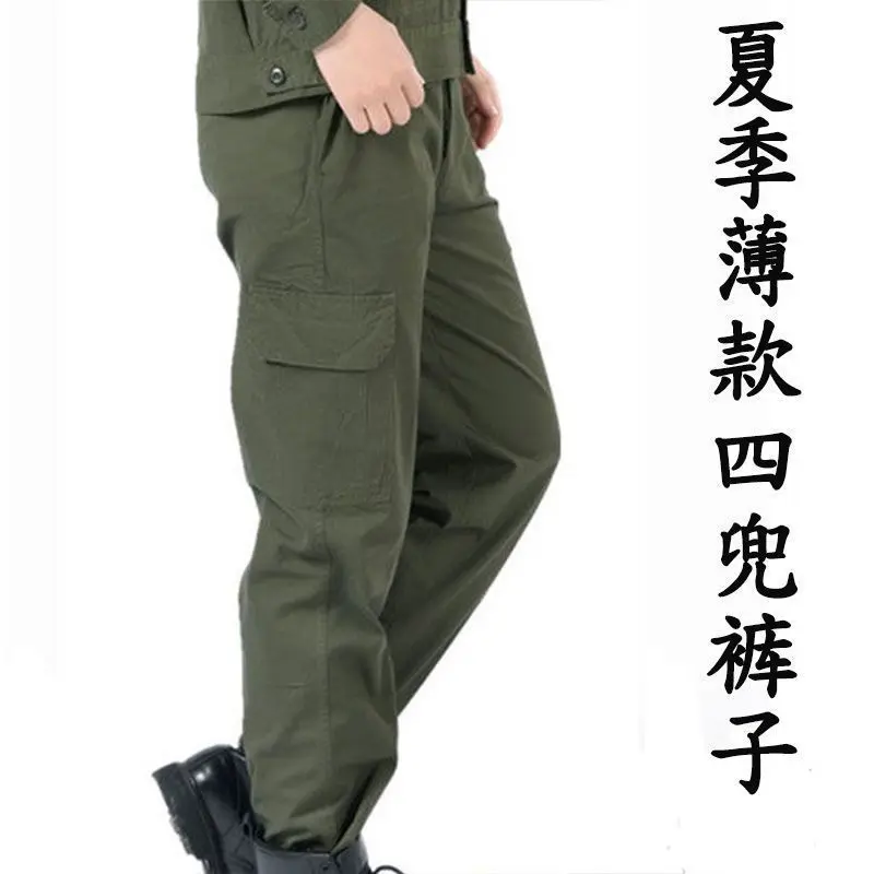 Overalls Pants Straight Loose Wear-resistant Labor Insurance Trousers Spring Autumn Casual Overalls Menswear Pocket Musical Army Green Knee Length Mid Waist Fitted Plain