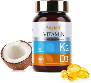 Anytalk Vitamin D3 K2 Supplement, with Vitamin D3 (5000 IU), K2 and MCT Oil, Non-GMO, for Bone Health, 60 Capsules Healthcare Coconut Bathroom Fitness