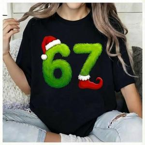 Unisex Funny Gen Z Pop 67 Meme T-Shirt with Green Guy Inspiration Santa Hats Graphic, 100% Cotton Tee for Christmas Gift Sweatshirt Classic