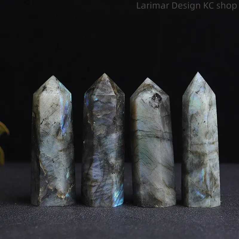 Polished 6-Sided Single Point Labradorite Crystal Column, Natural Energy Cleansing Protection Stone, Feng Shui Crystal Decor for Desk Display