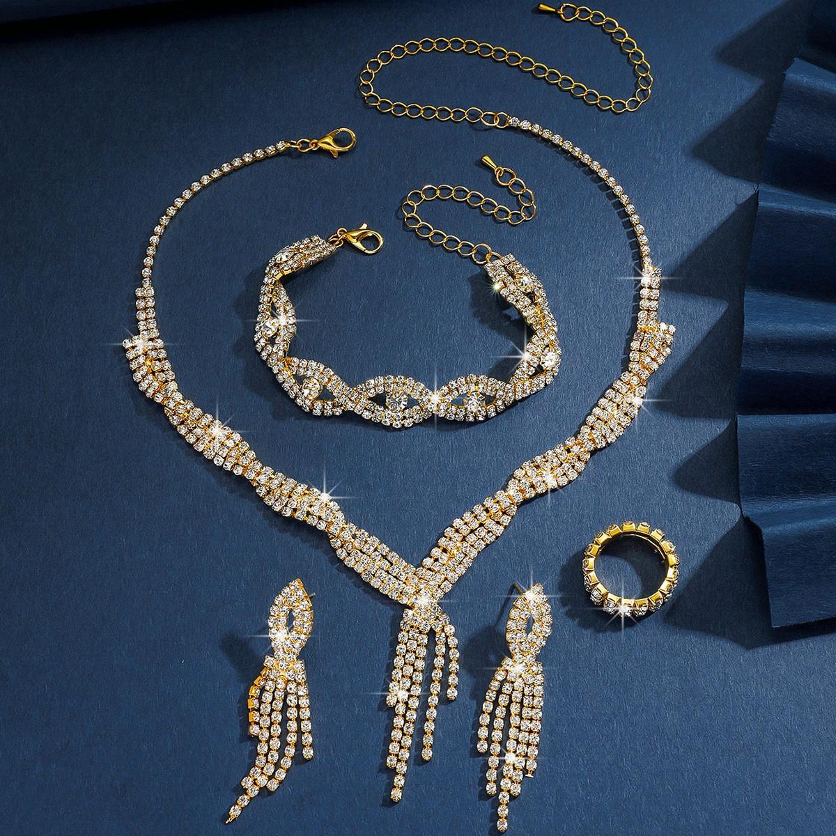 Unice Gold Bride Necklace Earrings Set Bridal Wedding Jewelry Sets Rhinestone Prom Costume Choker Necklaces for Women