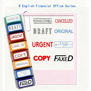 8-Piece Office Business Stamp Set, Blue Ink Sensitive Stamps, Emergency Duplicate Original Paid Cancelled Financial Work Stamps, Office Supplies