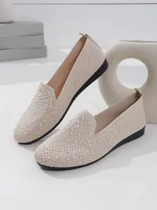 Women's Cute Zebra Stripe Loafers, Breathable Lightweight Comfort Knit Upper Textile Flat Shoes, All Season Casual Outdoor Footwear