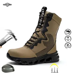 SAFETREK Men's Waterproof Safety Work Boots, Steel Toe Anti-Smash & Anti-Puncture Outdoor Hiking Combat Shoes, Slip-Resistant Lightweight Tactical Worker Boots