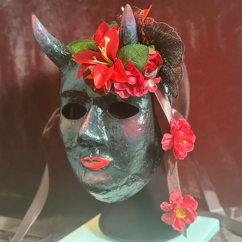 Handmade Paper Mâché Female Dark Demon Masquerade Fantasy Mask